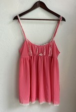 Vintage Y2K Victorias Secret Babydoll Cami Tank L Sheer Lace Coquette Coral Pink