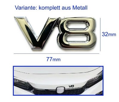 V8 3D Metall Schriftzug Chrom inkl. Klebepad V8 Emblem 3D Aufkleber