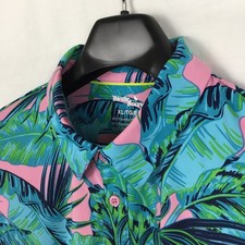 Birdie Bound Mens Polo Shirt XL Pink Blue Tropical Stretch Performance Golf