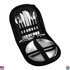 Stainless Steel Outdoor Camping Mess Kits - Includes Forks, Spoons, Knives,