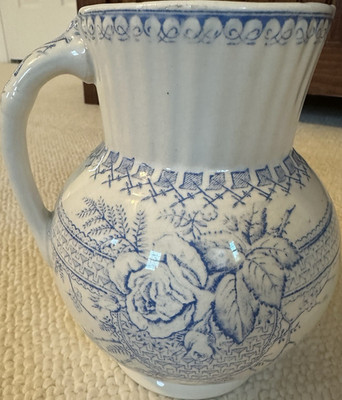 Vintage Rose Floral Blue White Ceramic Jug 6.5 in B.A.P.Y. Co Ltd