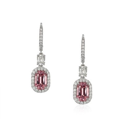 Ceylon (Sri Lanka) Cushion Pink Spinel 18K White Gold Earring 3.50CT