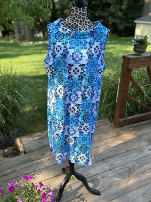Talbots dress blue portrait picture collar classic Geometric Size XL Resort Zip
