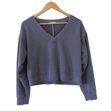 Marine Layer Cloud 9 Terry V-Neck Sweatshirt Small Cropped Indigo Blue Soft