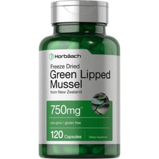 Green Lipped Mussel Capsules 750 mg  120 Count  from New Zealand  by Horbaach