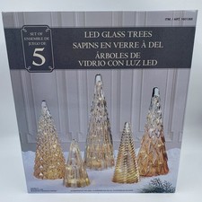 Set of 4 LED Glass Trees Gold Lighted Christmas Mantle Tabletop Decor