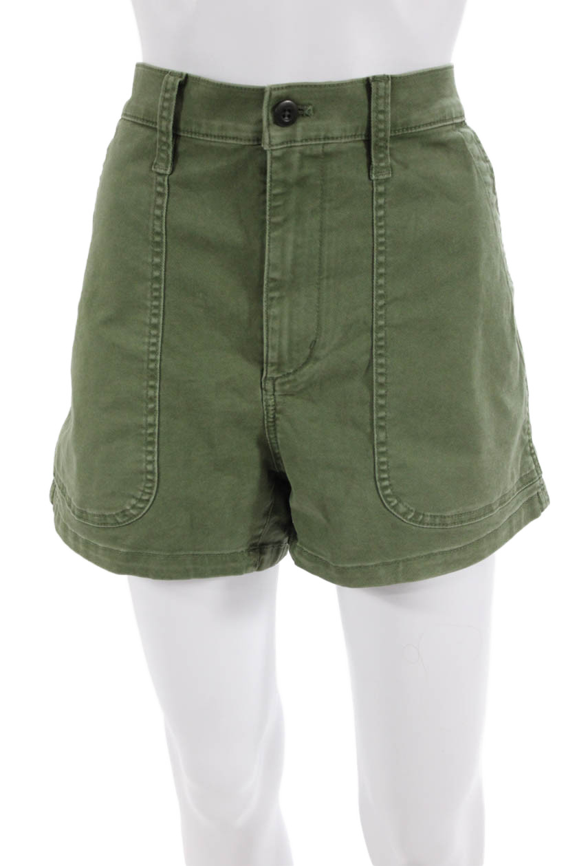Madewell, Unisex Chino Shorts Army Green Button Cotton-Elastane Size 30Free Shipping in US $100+ Orders | $6.95 Orders Below