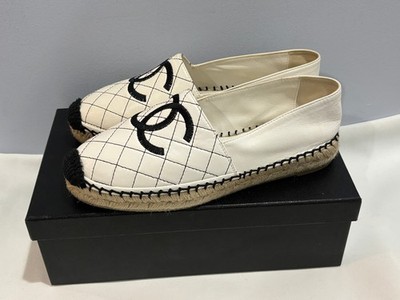 CHANEL LAMBSKIN WHITE & BLACK ESPADRILLES SIZE 38 EU
