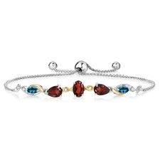 925 Silver and 10K Yellow Gold Garnet and London Blue Topaz and Lab Grown