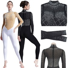 Womens Jumpsuit Shiny Bodysuit Leotard Rompers Catsuit Glittery Ballet Sheer