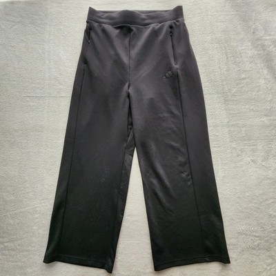 Adidas Wide Leg Track Pants Womens Large Black Zipper Pockets Sporty Streetwear