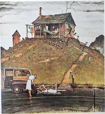 #ad Girls Fixing A Flat Norman Rockwell Vintage 1990 Double Sided Book Print $8.81