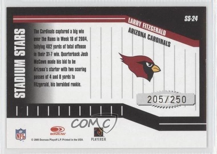 2005 Donruss Classics Stadium Stars 20 Yard Line /250 Larry Fitzgerald #SS-24 - Image 2 of 2