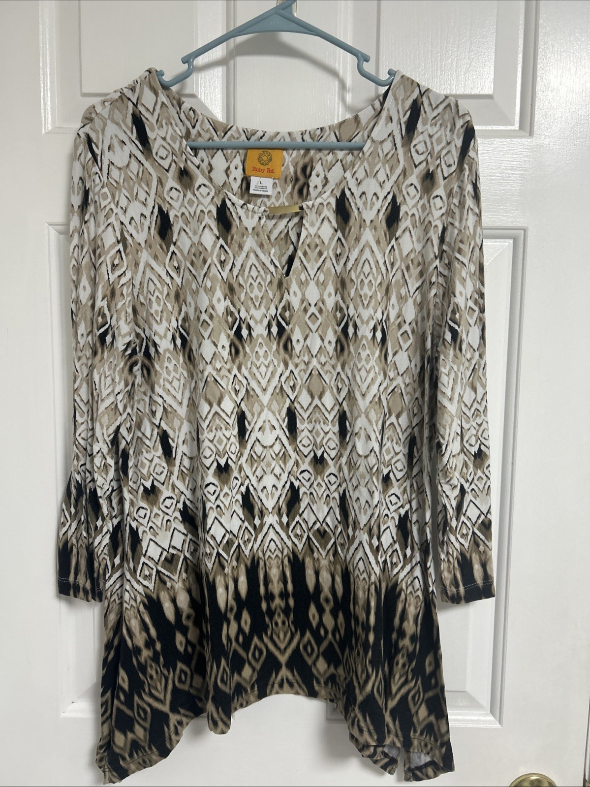 Ruby Rd Women’s Brown/Black Patterned Blouse 3/4 … - image 1