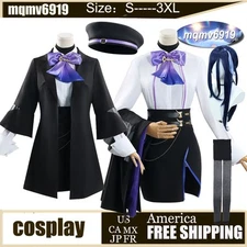 Genshin Impact Clorinde Cosplay Costume Uniform Wig Anime Clothes Gaming Outfit