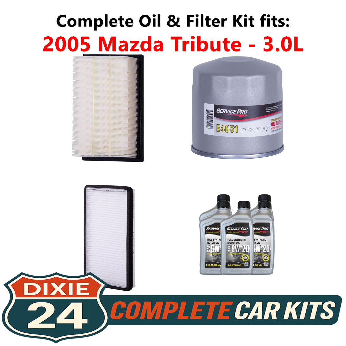 2005 Mazda Tribute 3.0L Complete Cabin, Air & Oil Filter Kit (5W