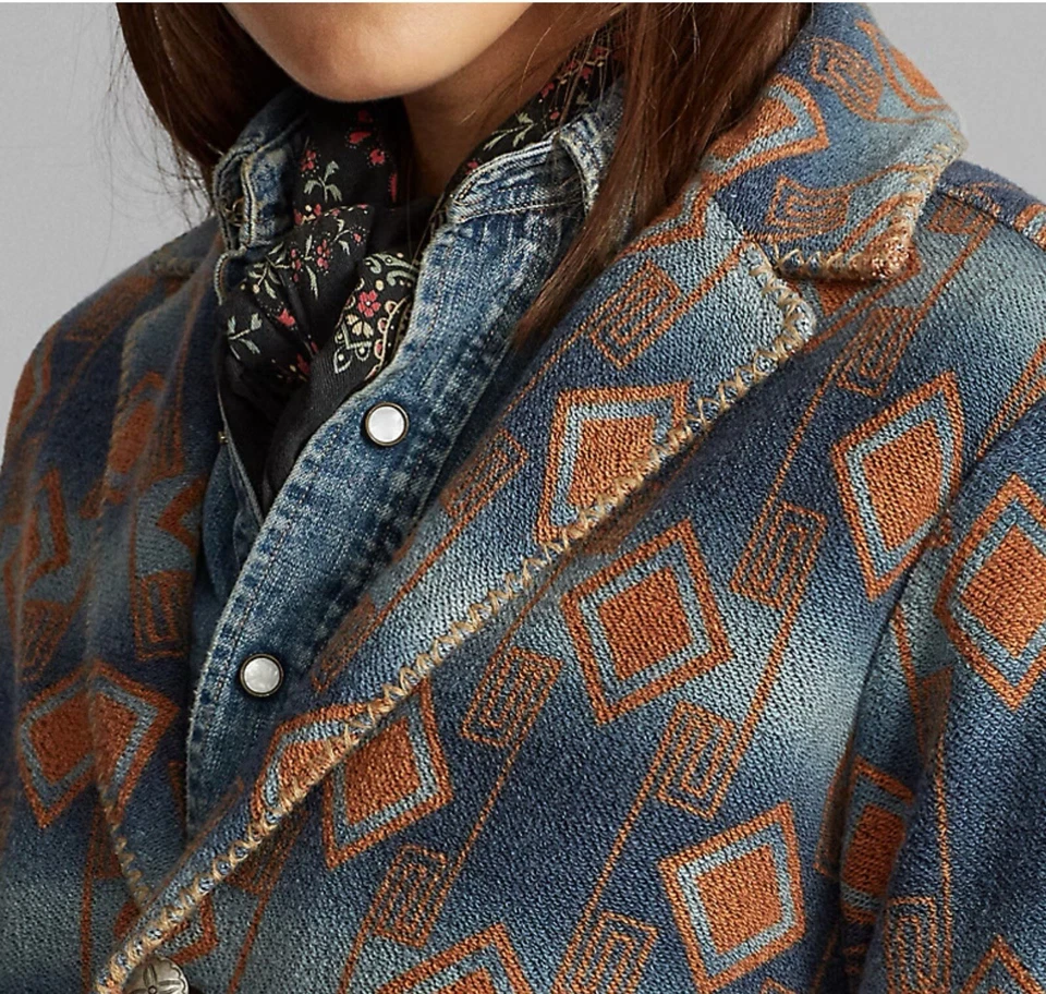 RRL Doble RL Mujer’s Suroeste Francés Terry Camisa Chaqueta Talla 2 NUEVO CON ETIQUETAS SOLDOUT Foto 3 de 4