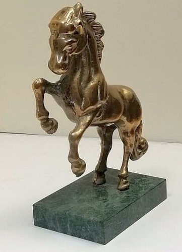 Brass Rearing Horse On Onyz Base. - Picture 3 of 12