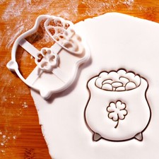Pot of Gold Cookie Cutter - St Patrick's Day Lucky shamrock clover Leprechaun