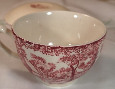 Antique Johnson Bros Red Transferware Mill Stream Cup & Saucer | eBay