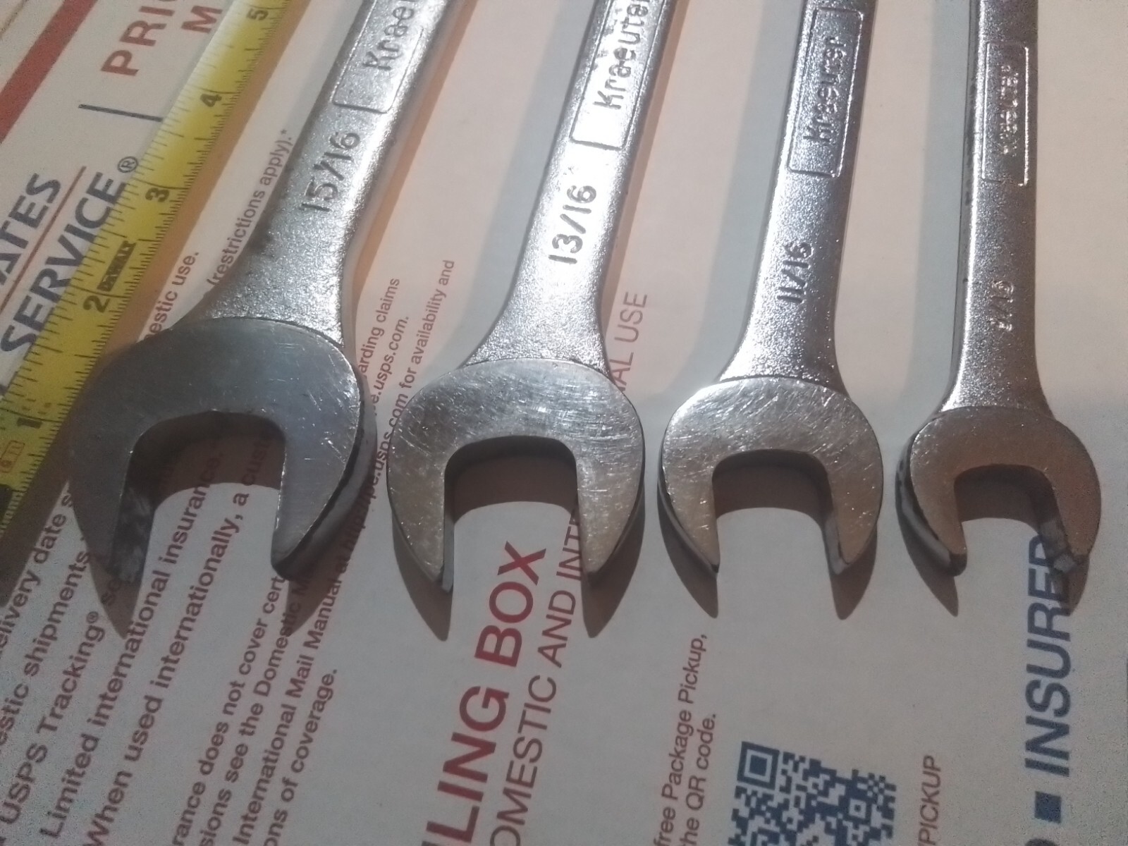 Vintage Kraeuter Open End Wrenches 4PC Standard SAE Wrench Set Made in