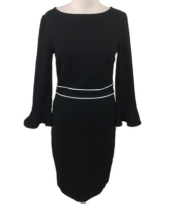 Anna Field Women's Dress Size 8 Black White Flared Cuffs Shift Midi Used F1