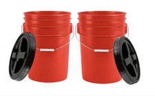7 Gallon Food Grade Bucket Pail BPA Free with Air Tight lids Red (Pack of 2)