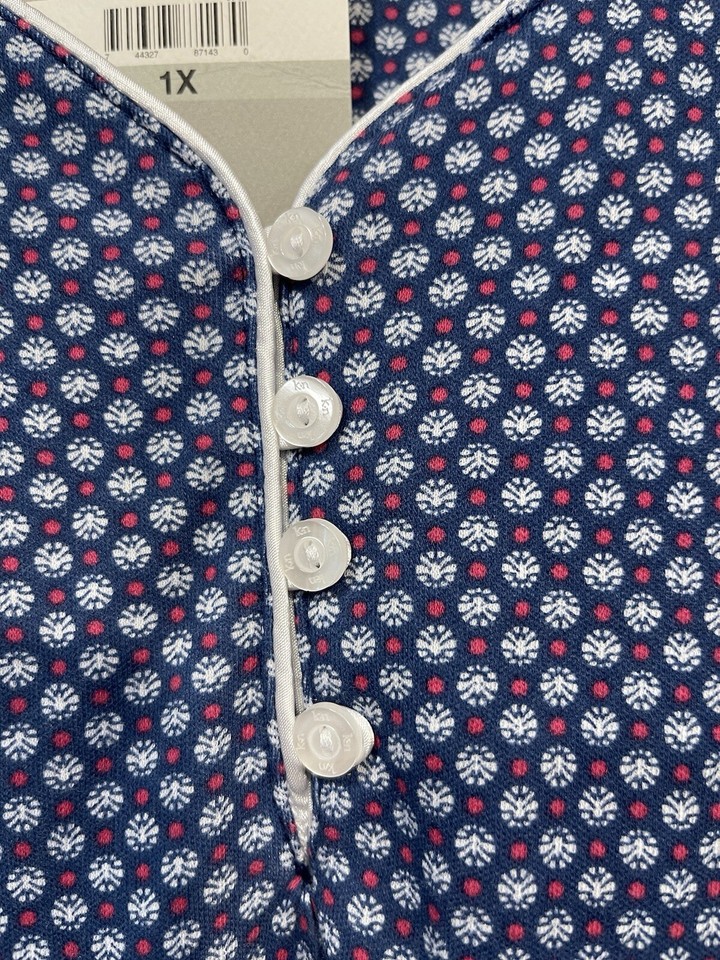KAREN NEUBURGER Nightgown Size 1X Blue Pink Dot Print L/S Cotton Blend