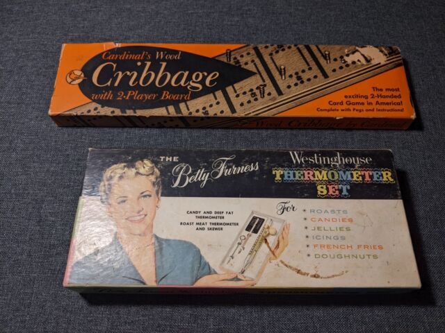 2 Completely Random Vintage Items Cribbage & Thermometer Set Display Collection