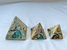 Egyptian Resin Stone 3 Piece Pyramid Set Horus Anubis Scribe 2.25", 2.75" # 141