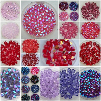 4mm Swarovski  Kristall rosa/rot/lila Bicone Doppelkegel 25St.5301/5328 FARBWAHL