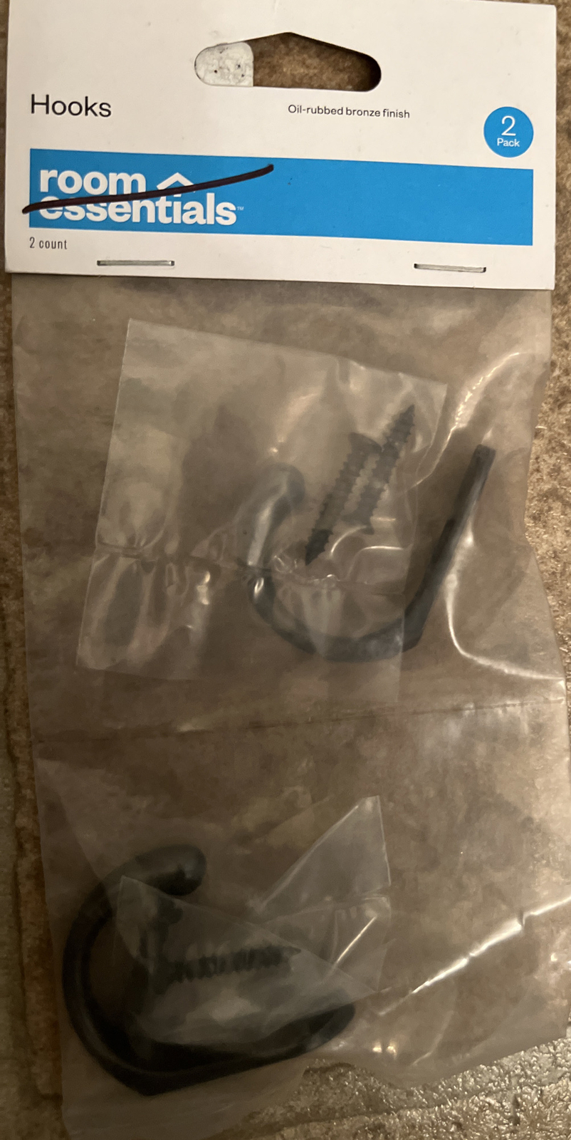 Room Essentials 2PK Oil-Rubbed Bronze Finished Single Prong Robe Hooks Lots Of 2