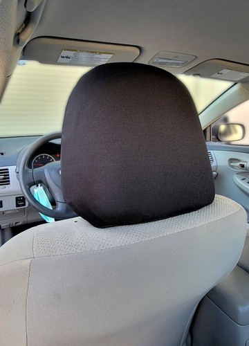 Set of 2 Solid Black Cloth Car Headrest Covers with Foam Backing for Hyundai - Picture 3 of 7