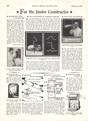 Ideas For The Junior Constructor 1932 Vtg Science & Mechanics Magazine Excerpt