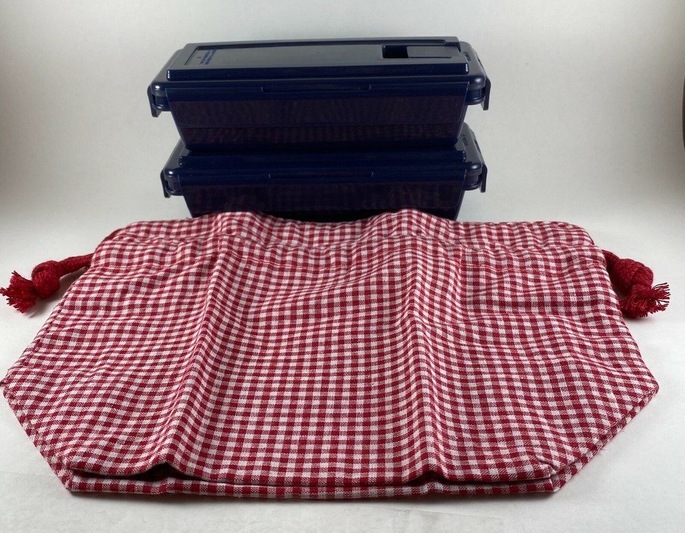 Lunch/Bento Box with Red Checkered Lunch Bag/4 Side Locking Lid with Vent/520 ml