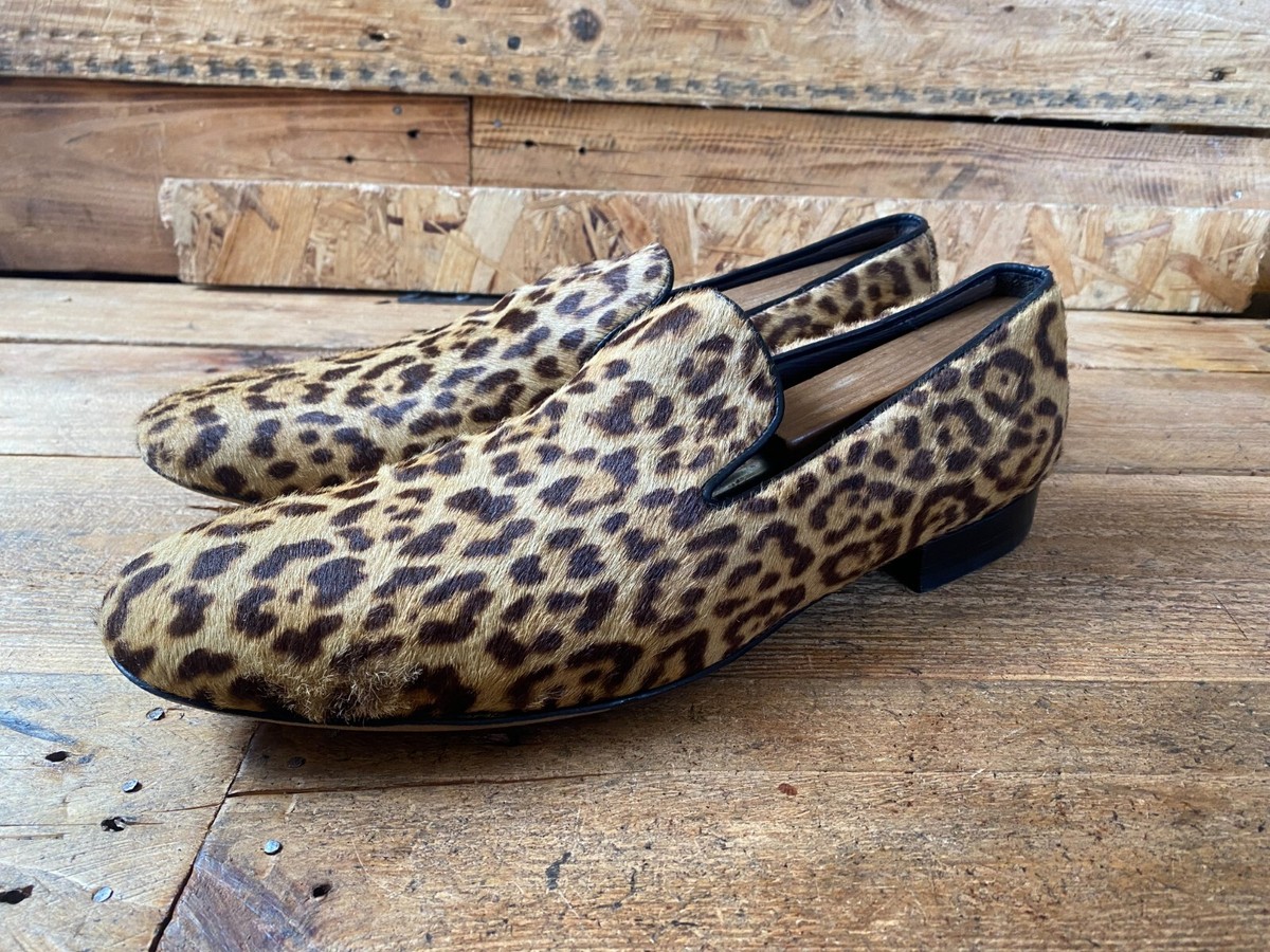 Yves Saint Laurent slip ons leopard print leather loafers sz UK