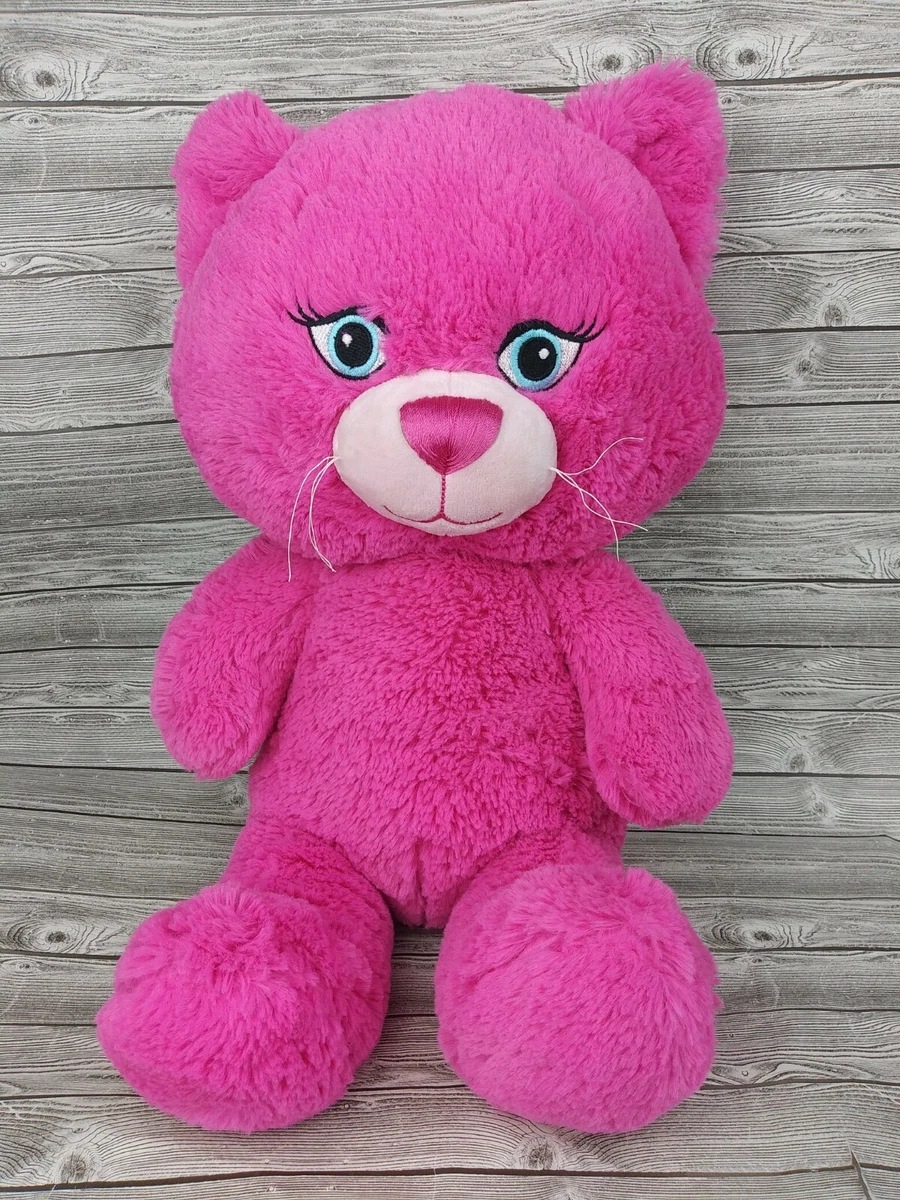 Build a Bear Razzy Berry neon pink Plush Stuffed animal Kitty Cat Big Head 19