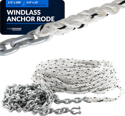 Windlass Anchor Rode and Chain, Hand-Spliced Anchor Rope and Chain Kit, Nylon 3-