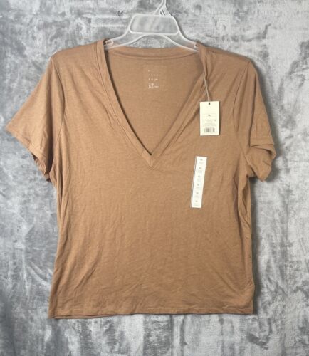 ๐ A New Day Womens Short Sleeves V Neck Pullover T - Shirt Size XL Tan