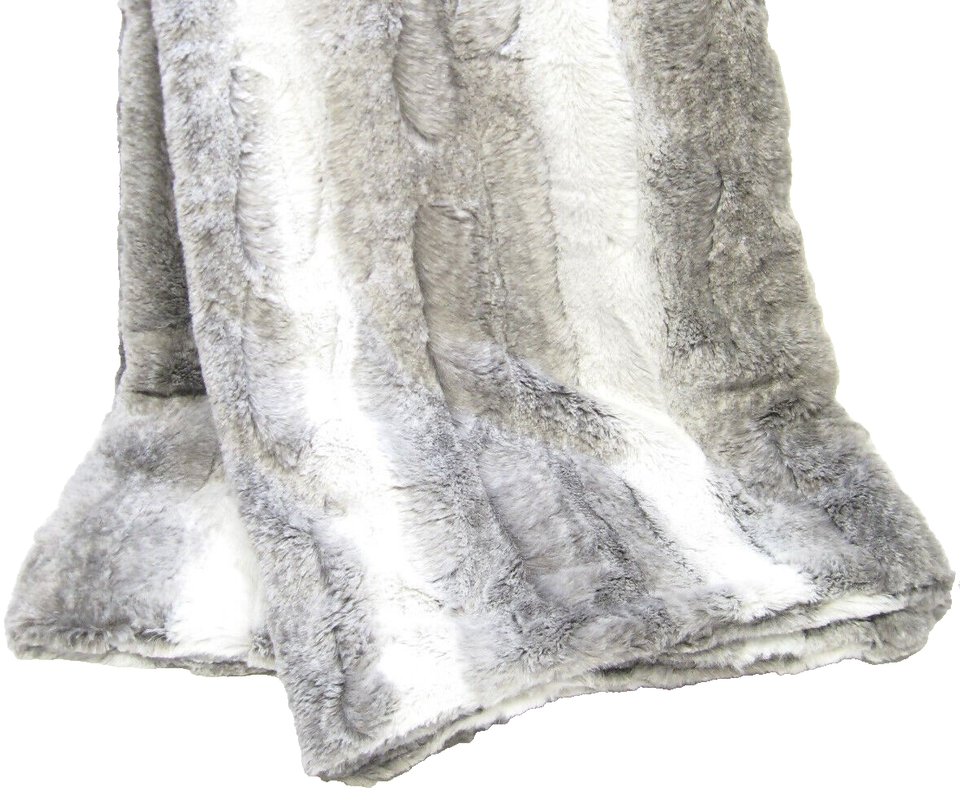 DKNY Throw Blanket 50 x 60 Reversible Faux Fur Wide Stripe Grey NEW