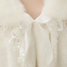 Women Bridal Shawl Floral Lace Wrap Faux Fur Wedding Dress Wrap Cape Warm