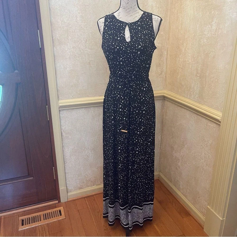 Maxi abito Michael Kors Nora con stampa bordo taglia S nero bianco senza maniche