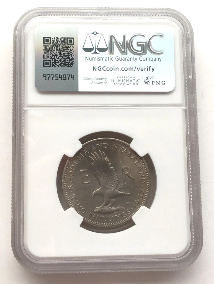 Rhodesia Nyasaland 1957 Eagle 2 Shillings NGC Coin,UNC - Image 2 of 2