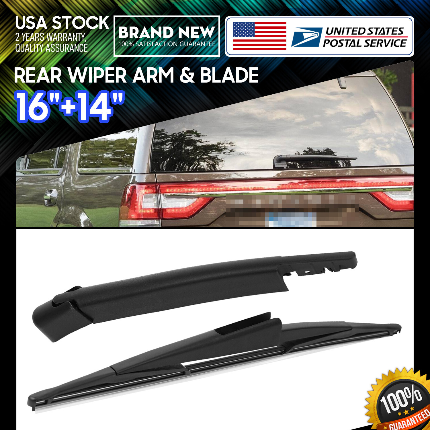 Waterproof Durable 16 + 14 Inch Rear Windshield Wiper All Season Set  