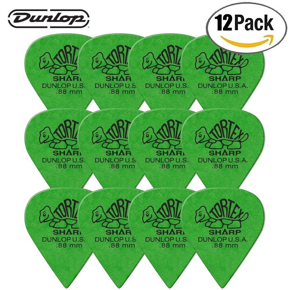 12-PACK Dunlop 412P.88 Tortex Sharp Guitar Picks - 0.88mm Green