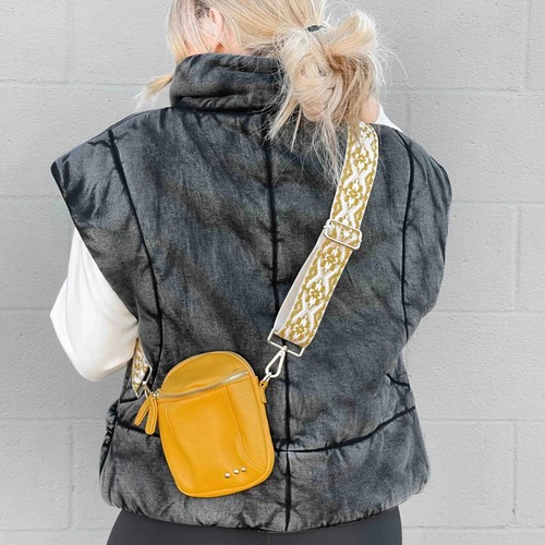 Ellie Crossbody Belt Bag Mustard Custom Boutique Ds Faux Leather w/ guitar strap