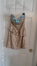 NWT! FORMAL NUDE PROM/PAGENT SEQUIN JEWEL SHORT STRAPLESS PROM DRESS GOWN SZ 10