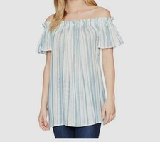 $295 Show Me Your Mumu Women's Blue Woodstock Striped Off-Shoulder Tunic Size XS