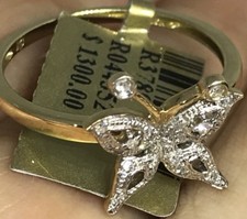 GOLd Butterfly ring NATURAL DIAMOND .36 carat 10k solid 7 ASK 4 5 6 8 9 10