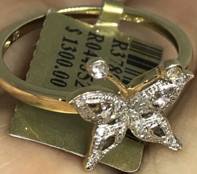Gold Schmetterling Ring NATÜRLICHER DIAMANT 0,36 Karat 10k massiv 7 ASK 4 5 6 8 9 10